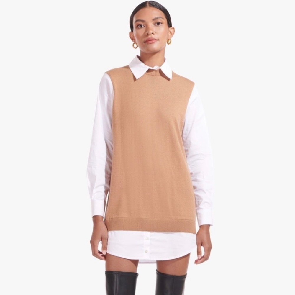 NWT STAUD Fern Dress in Tan / White